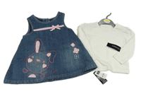 Nové - 2set - Tmavomodré riflové šaty se zajíčkem + bílé triko Dunnes