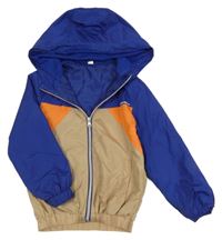 Kobaltově modro-béžovo-oranžová šušťáková jarná bunda s kapucňou