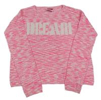 Neónově ružovo-biely melírovaný ľahký sveter s nápisom Yigga