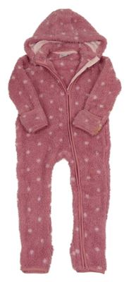 Ružová chlpatá kombinéza s bodkami a kapucňou Impidimpi