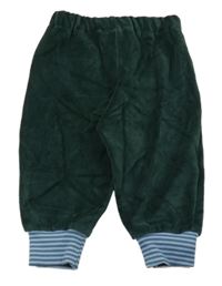 Tmavozelené zamatové nohavice s vtáčky