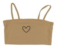 Béžový žebrovaný crop top se srdíčkem Shein