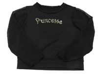 Čierne tričko s šifónovymi rukávy a nápisom