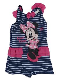 Tmavomodro-biely pruhované nohavičkové plavky s Minnií Disney