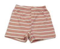 Ružovo-biele pruhované rebrované elastické kraťasy