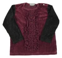 Ružovo-tmavosivá zamatová mikina s volánikmi