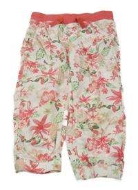 Smetanovo-ružové kvetované plátenné capri nohavice CrashOne