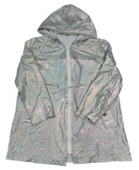 Strieborná lesklá parka s kapucňou Shein