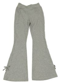 Sivé rebrované flare nohavice s mašličkami Shein