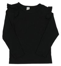 Čierne rebrované tričko s volánikmi Shein