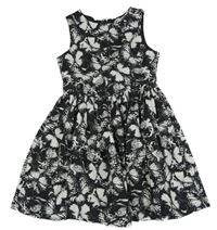 Čierno-biele plátenné šaty s motýlikmi H&M