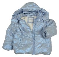 Světlemodrá metalická zimní bunda s kapucí Primark