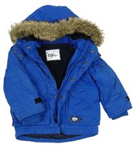 Cobaltovoě modrá šušťáková zimná bunda s kapucňou s kožešinou Nutmeg
