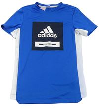 Cobaltovoě modro-biele funkčné športové tričko Adidas