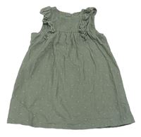 Khakišedé bodkovaná é menšestrové šaty s volánikmi H&M