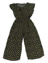 Čierno-žltý kvetovaný bodkovaná ý nohavicový culottes overal s volánikom PRIMARK