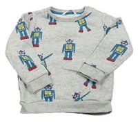 Svetlosivá melírovaná mikina s robotmi M&S