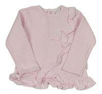 Svetloružová prešívaná vyteplená tunika s kvetmi a mašličkami a volánikmi PASTELS&CO