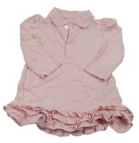 Světlerůžové šaty s logem a volánky a límečkem Ralph Lauren