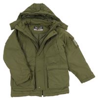 Khaki šusťáková zimní bunda s logem a odepínací kapucí Kappa 