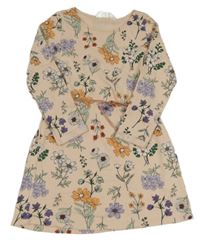 Pudrové teplákové šaty s kytičkami a páskem H&M