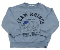 Modrošedá oversize mikina s nosorožcem a nápismi M&S