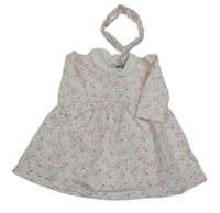 Nové - 2Set - Bílé šaty s kytičkami a límečkem + čelenka s mašlí EMILE ET ROSE