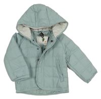 Nové - mentolovošedá prešívaná šušťáková zateplená bunda s kapucňou Topomini