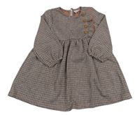 Smetanovo-černo-lososové kostkované vzorované úpletové šaty s knoflíky a volánkem LC WaIKIKI