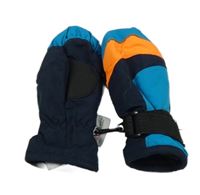 Tmavomodro-azurovo-křiklavě oranžové šusťákové zimní palcové rukavice Topolino