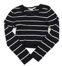 Černo-bílo/světlerůžový žebrovaný úpletový crop svetr H&M