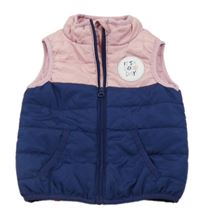 Tmavomodro-svetloružová prešívaná šušťáková zateplená vesta s nášivkou Lily & Dan