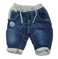 Tmavomodré teplákové rifle s medvídkem a šedým úpletovým pasem Ergee