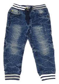 Modré mačkané cuff rifle s pruhmi a úpletovým pasom Kiki&Koko