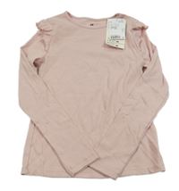 Nové - světlerůžové žebrované triko s volánky H&M