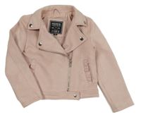 Pudrový semišový jarní crop křivák s volánky a límečkem