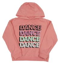 Korálová mikina s nápismi a kapucňou