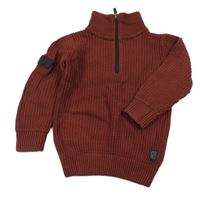 Mahagonový žebrovaný svetr s nášivkou Next