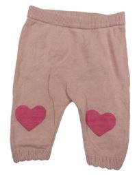 Staroružové pletené tepláky so srdiečkami Tu