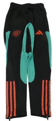 Černo-jadeitovo-jahodové funkční fotbalové tepláky Manchester United Adidas