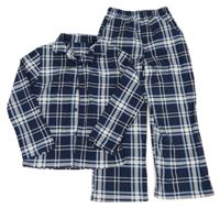 Tmavomodro-modro-bílé kostkované flanelové pyžamo Peacocks