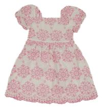 Bielo-ružové kvetované šaty s madeirou PRIMARK