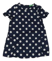 Tmavomodro-biele cargo plátenné šaty Benetton