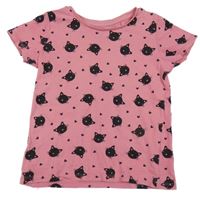 Ružové tričko s kočičkami a srdiečkami sinsay