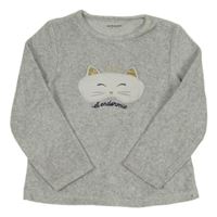 Sivá melírovaná zamatová mikina s mačičkou Vertbaudet