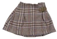 Fialovo-tmavohnědo-béžovo-oranžová kockovaná vzorovaná vlnená sukňa s přezkou Next