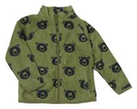 Khaki fleecová propínací mikina s medvídky St. Bernard