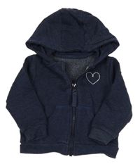 Tmavomodrá melírovaná prepínaci mikina so srdiečkom a kapucňou Mothercare