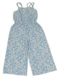 Bielo-modrý kvetovaný vzorovaný nohavicový culottes overal PRIMARK