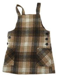 Hnedo-smetanovo-čierno-svetloružové kockované vlnené šaty PRIMARK
